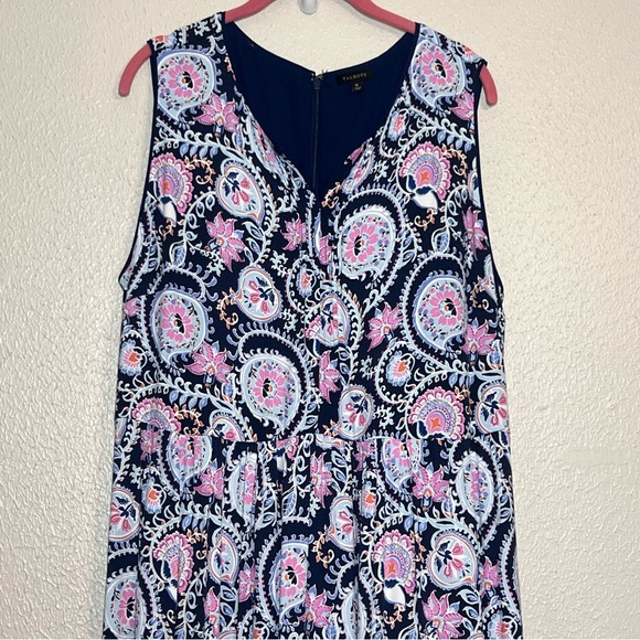 Talbots Maxi Dress Blue Pink Paisley Floral Sleeveless Empire Waist Splitneck 18 - Picture 3 of 14